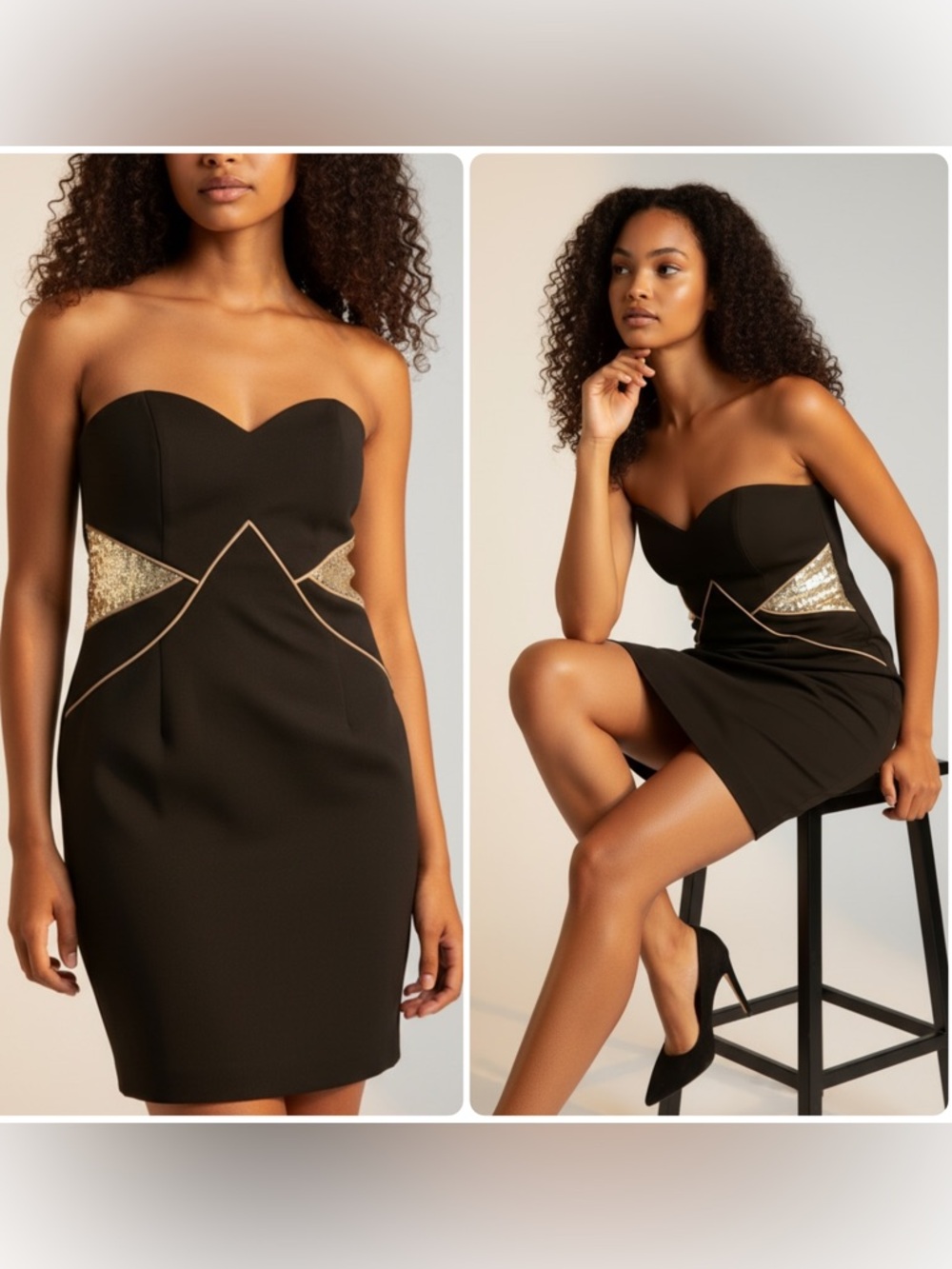 JAYGODFREY Black Silicone Grip Strapless Gold Sequin Detail Mini Dress NWT $349